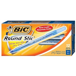 BIC ROUND STIC BALLPOINT PEN Blue Box12